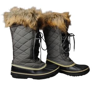 Quilted Black and Gray Winter Boots with Faux Fur